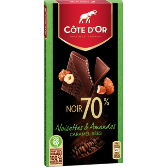 Image de Chocolat noir 70% noisettes et amandes COTE D'OR - Tablette de