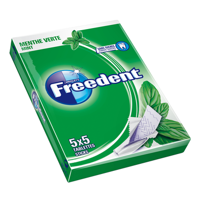 Chewing gum sans sucre menthe verte FREEDENT, 5x5 tablettes 65g - Super U,  Hyper U, U Express 