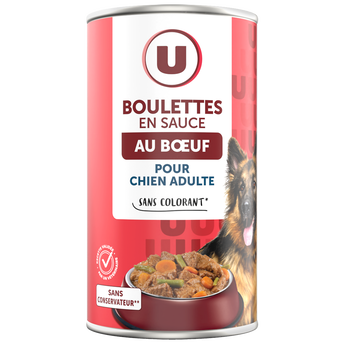 Image de U
Boîte pour chien Boulettes au boeuf en sauce boite 3/2