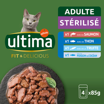 Image de Sachets fraîcheur pour chats stérilisés saumon/thon/truite&poissons del'océan ULTIMA