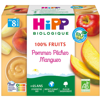 Image de Compote infantile bio 100% Fruits pomme pêche mangue HIPP, dès 8