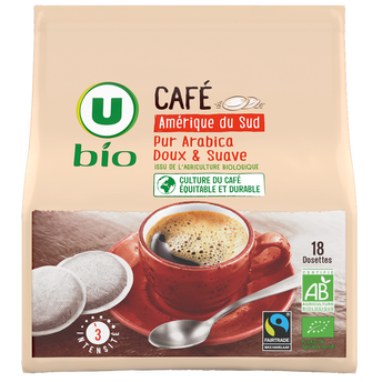 Image de U BIO
Café dosettes Bio Amérique du Sud Doux & Suave N°3 - Amérique du Sud- compatible SENSEO