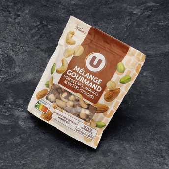Image de U
Mélange gourmand (noix de cajou, amande, noisette, pistache), sachet