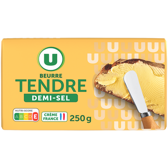 Image de U
Beurre tendre demi sel 80% de MG, plaquette de