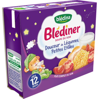 Soupe infantile douceur de légumes et pâtes étoiles BLEDINER, dès 12 mois,  2x250ml - Super U, Hyper U, U Express 