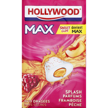 Image de Chewing-gum HOLLYWOOD, max splash framboise pêche sans sucre lot de