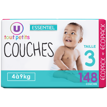 Image de U TOUT PETITS
Couches essentiel Taille 3 4/9kg carton x