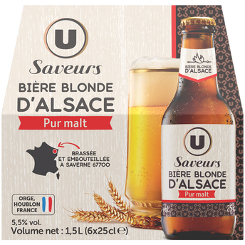 Image de U SAVEURS
Bière d'Alsace blonde , 5,5°, 6 bouteilles de
