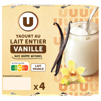 Image de U
Yaourt au lait entier saveur vanille pot en verre