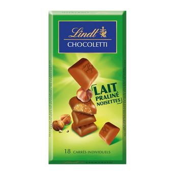 Image de Chocolat au lait fourré praliné aux noisettes Chocoletti LINDT, Tablette de