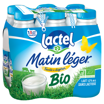 Lactel Lait Uht Sans Lactose 1,2%mg Bio Matin Leger Ble 6x1l