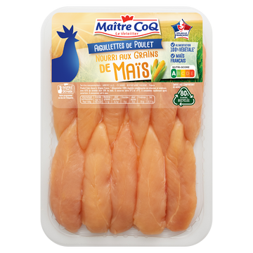 Maître Coq Aiguillette De Poulet Jaune Nourri Au Maïs, Maitre Coq, France, Barquette Sous Atmosphère, 450g.