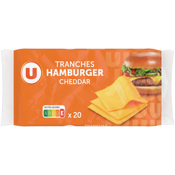 Image de U
Tranches de fromage fondu au cheddar pour hamburger  19% de MG, x20