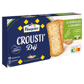 Image de Crousti Déj 5 céréales et graines PASQUIER, paquet de 15