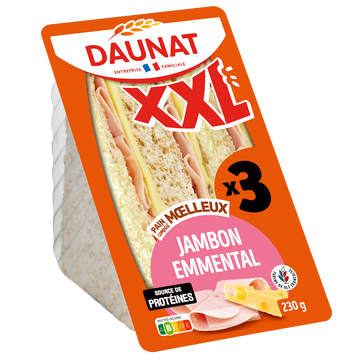 Daunat Sandwich Triangle Xxl Jambon, Emmental Et Salade Daunat, 230g