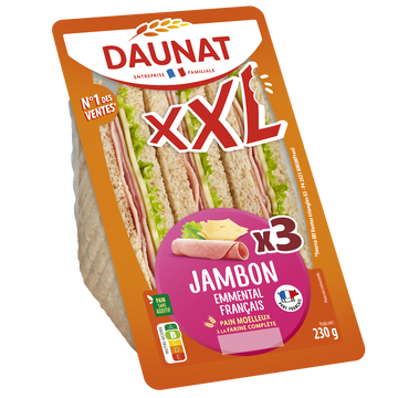Daunat Sandwich Triangle Xxl Jambon, Emmental Et Salade Daunat, 230g