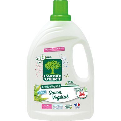 Acheter L'arbre Vert Lessive hypoallergénique au savon végétal, 1,53L
