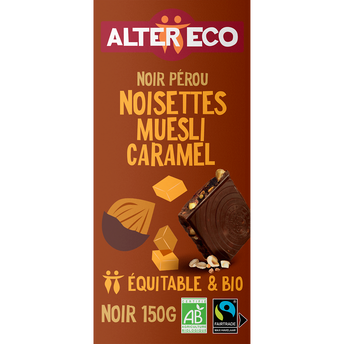 Image de Chocolat noir noisettes müesli et morceaux de caramel beurre salé bioALTER ECO, tablette