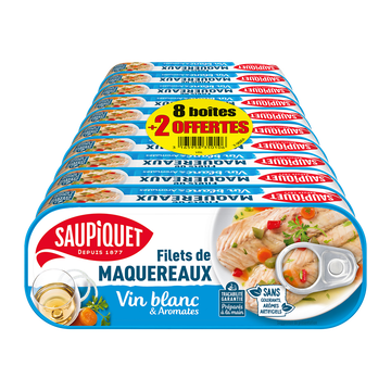 Saupiquet Filets De Maquereaux Au Vin Blanc Et Aromates Saupiquet - 8x176g + 2offerts