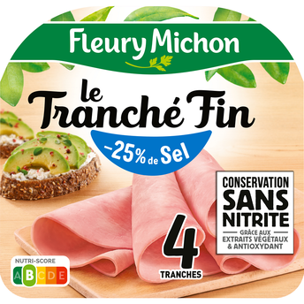 Image de Jambon Le Tranché Fin -25% de sel FLEURY MICHON, 4 tranches