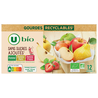 Image de U BIO
Purée pomme/pomme poire/pomme fraise sans sucre ajouté, gourdes