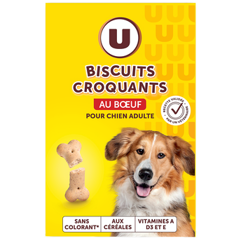 Image de U
Friandises Biscuits croquants pour chien boeuf/céréales/calcium