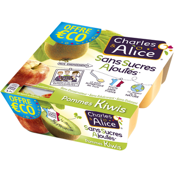 Charles & Alice Dessert Aux Fruits Sans Sucres Ajoutés Pomme Kiwi Charles & Alice - 4pots De 97g