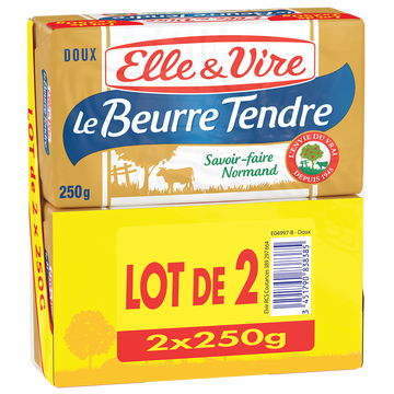 Elle & Vire Elle&vire Beurre Tendre Doux - Plaquette - Lot 2x250g