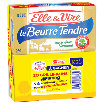 Elle & Vire Elle&vire Beurre Tendre Doux - Plaquette - Lot 2x250g
