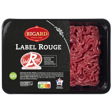 Bigard Haché Vrac, 12% Mat.gr., Label Rouge, Bigard, France, Barquette, 500g.