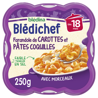 Image de Plat bébé carottes coquillettes dès 18 mois BLEDICHEF BLEDINA