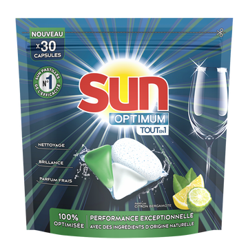 Sun Capsules Lave-vaisselle Tt En 1 Citron Bergamote Sun, X30lavages
