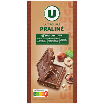 Image de U
Chocolat au lait fourré praliné et éclats de noisettes caramélisés Tablette de