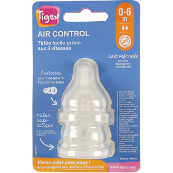Image de Tetine x2 silicone bout rond air control 0/6 mois debit