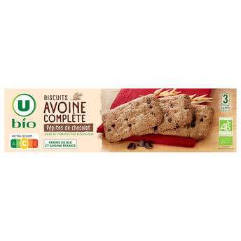 Image de U BIO
Biscuits à l'avoine complète et aux pépites chocolat bio