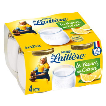 Image de Yaourts au lait entier pot verre arôme naturel de Citron LA LAITIERE -4 pots de