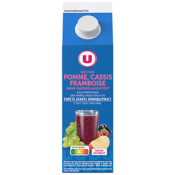 Image de U
Nectar pomme/cassis/framboise sans sucres ajoutés brique