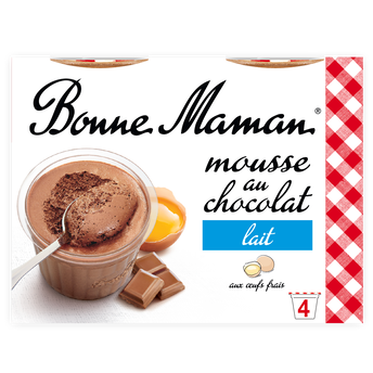 Image de Mousse au chocolat au lait aux oeufs frais BONNE MAMAN  -  4 pots de