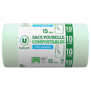 Sacs poubelles compostables 10litres x15 - Super U, Hyper U, U Express 