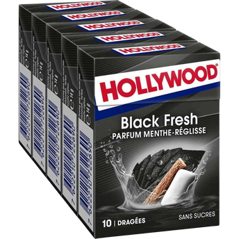 Image de Chewing-gum HOLLYWOOD black fresh, sans sucres, 5x10 dragées