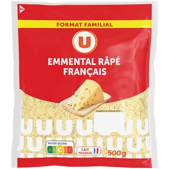 Image de U
Emmental français au lait pasteurisé rapé 29%MG, zip de