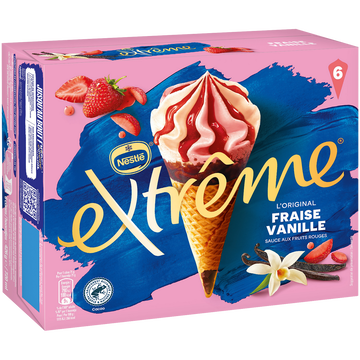 Nestlé Cônes Glacés Fraise Vanille Extrême, X6 Soit 426g