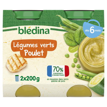 Image de Petits pots bébé légumes verts poulet dès 6 mois BLEDINA
