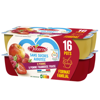 Image de Compote de pommes / pommes framboise fraise sans sucre ajouté 16x100gformat