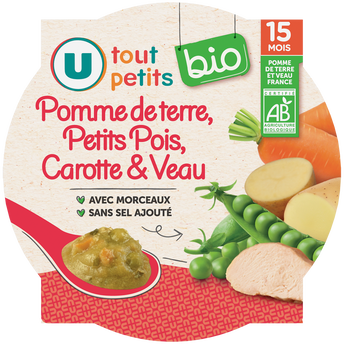 Image de U TOUT PETITS BIO
Plat bébé assiette de petits pois et veau bio dès 15 mois