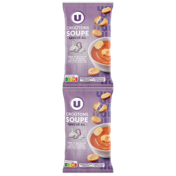 Image de U
Croûtons ronds frits pour soupe saveur ail 2x90g