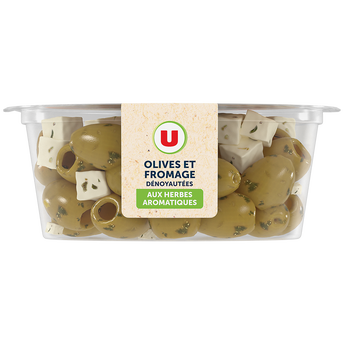 Image de U SAVEURS
Olives vertes dénoyautées aux dés de fromage et herbes aromatiques
