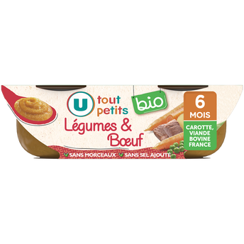 Image de U TOUT PETITS BIO
Plats bébé bols légumes boeuf sans morceaux dès 6mois, OrigineFrance