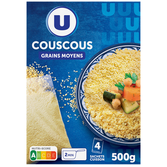 Image de U
Graines de couscous moyen 4 sachets cuisson