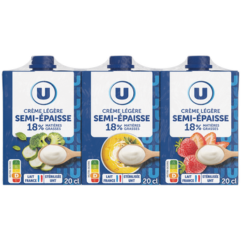 Image de U
Crème semi-épaisse UHT 18%MG - 3 briques de